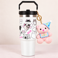 Cute Cat Insulated Tumbler with Handle Black