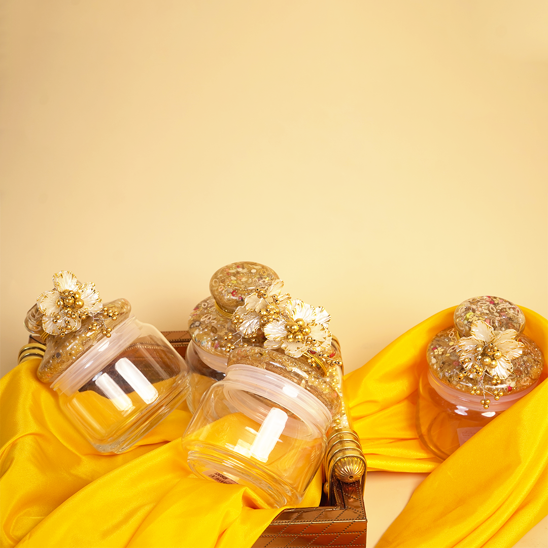 Set of 4 Golden Delight Festive Jar Set – Decorative Snack & Dry Fruit Jars for Gifting & Home Décor