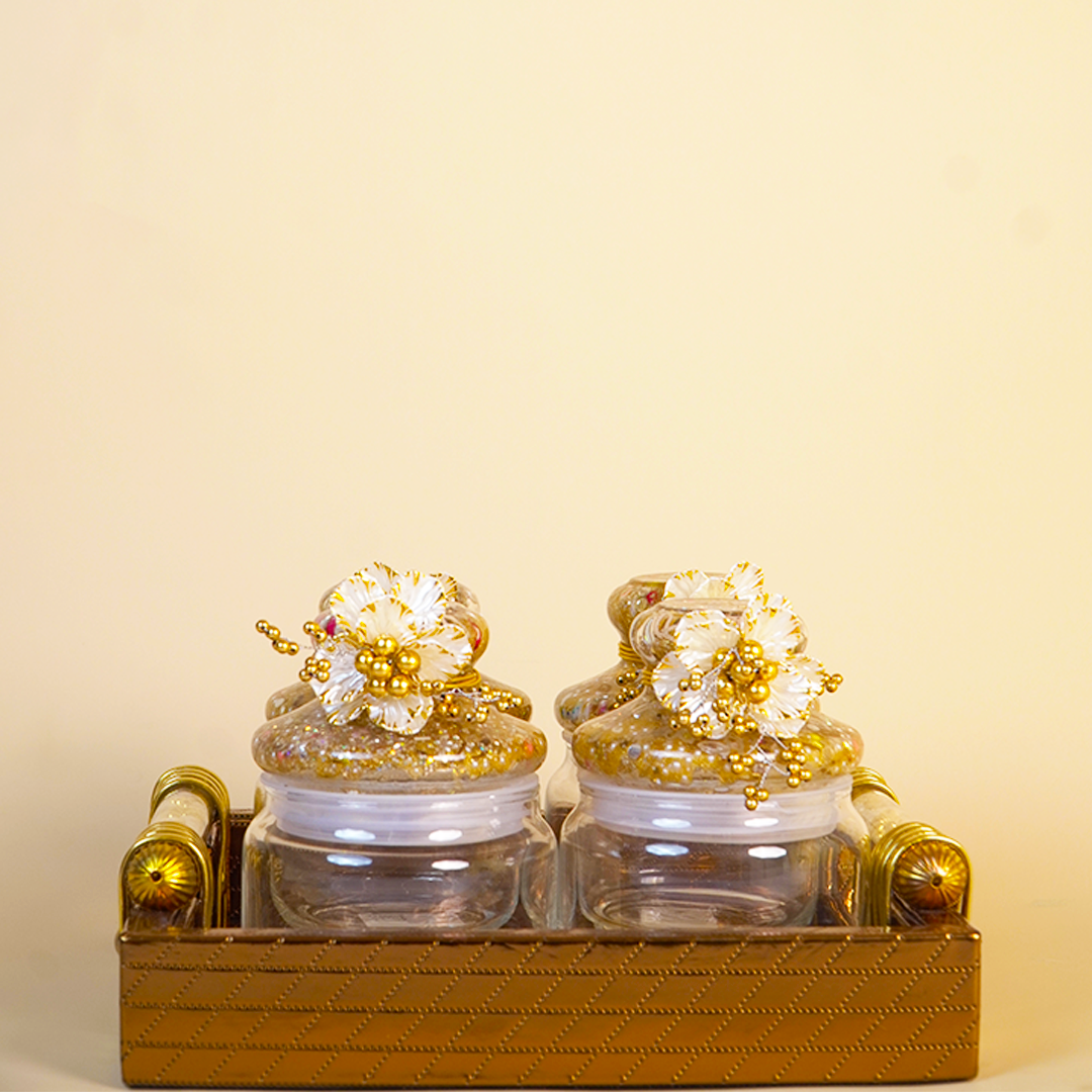 Set of 4 Golden Delight Festive Jar Set – Decorative Snack & Dry Fruit Jars for Gifting & Home Décor