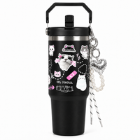 Cute Cat Insulated Tumbler with Handle Black