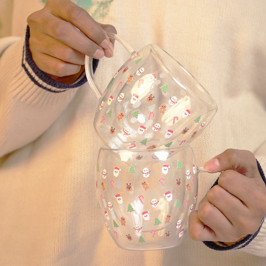 Set-2 Santa with Minis  -Double Wall Glass Mug
