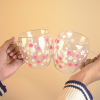 Set-2 Double Wall Glass Mug – Snowflake & Ornament Design