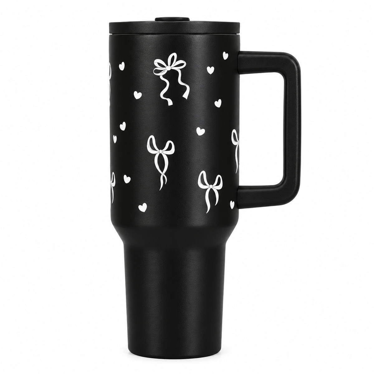 Aesthetic Bow Print Black Stainless Steel Tumbler with RENDOM DESIGN FOR CHARM