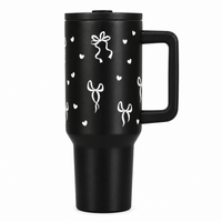 Aesthetic Bow Print Black Stainless Steel Tumbler with RENDOM DESIGN FOR CHARM