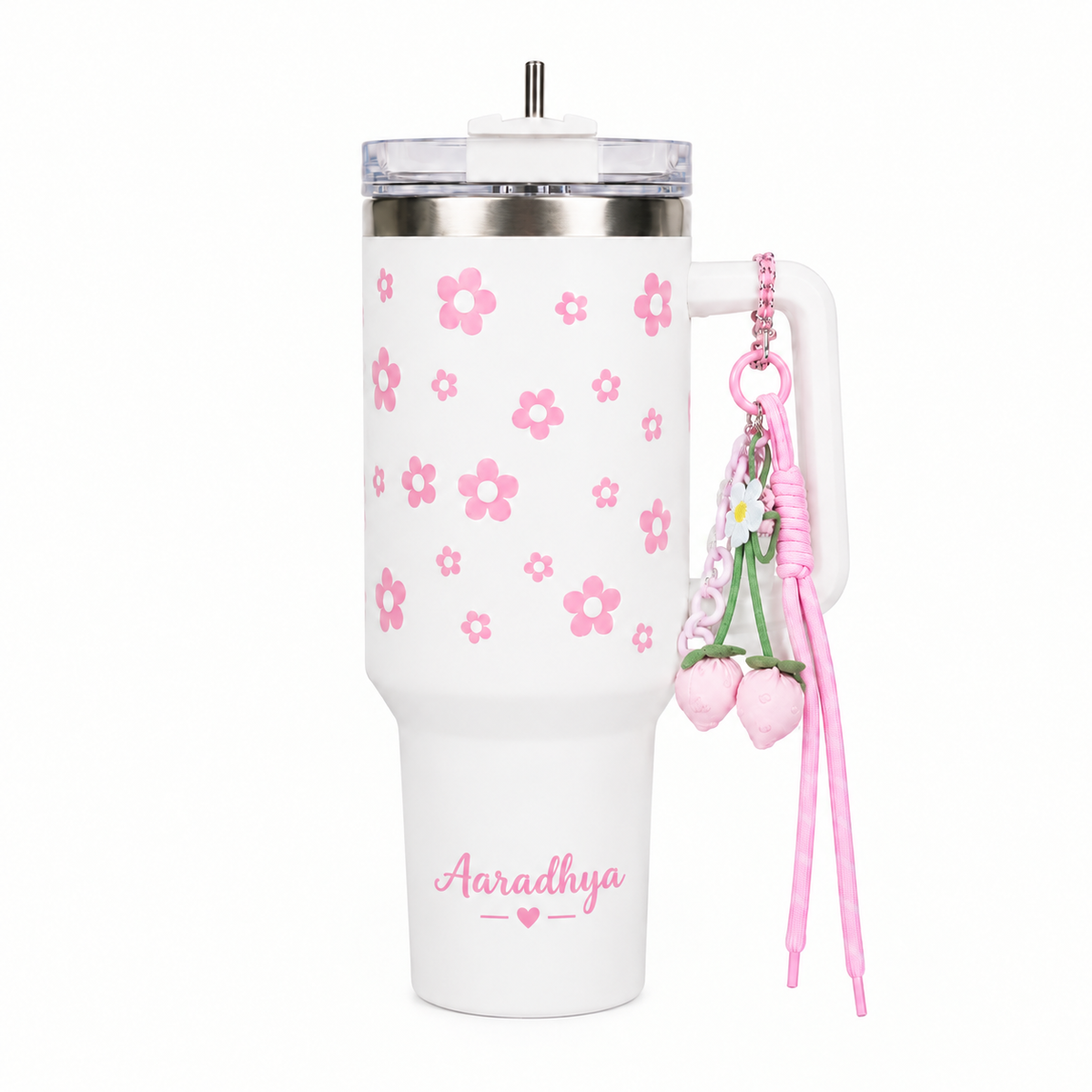 Personalized Pink Daisy Stainless Steel Tumbler