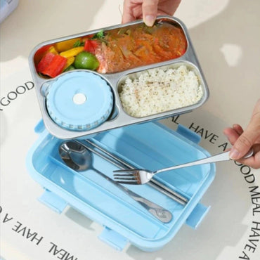 Stainless Steel Bento Lunch Box (3 Grid) With Bowl