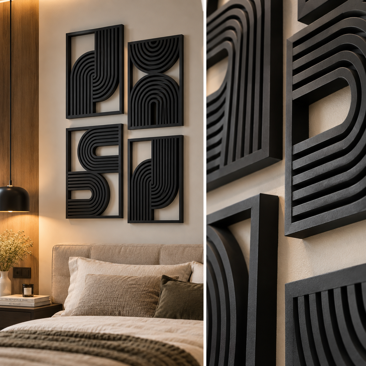 Modern Abstract Wall Decor | Geometric Line Art Wall Panels | Decorative Home Wall Art