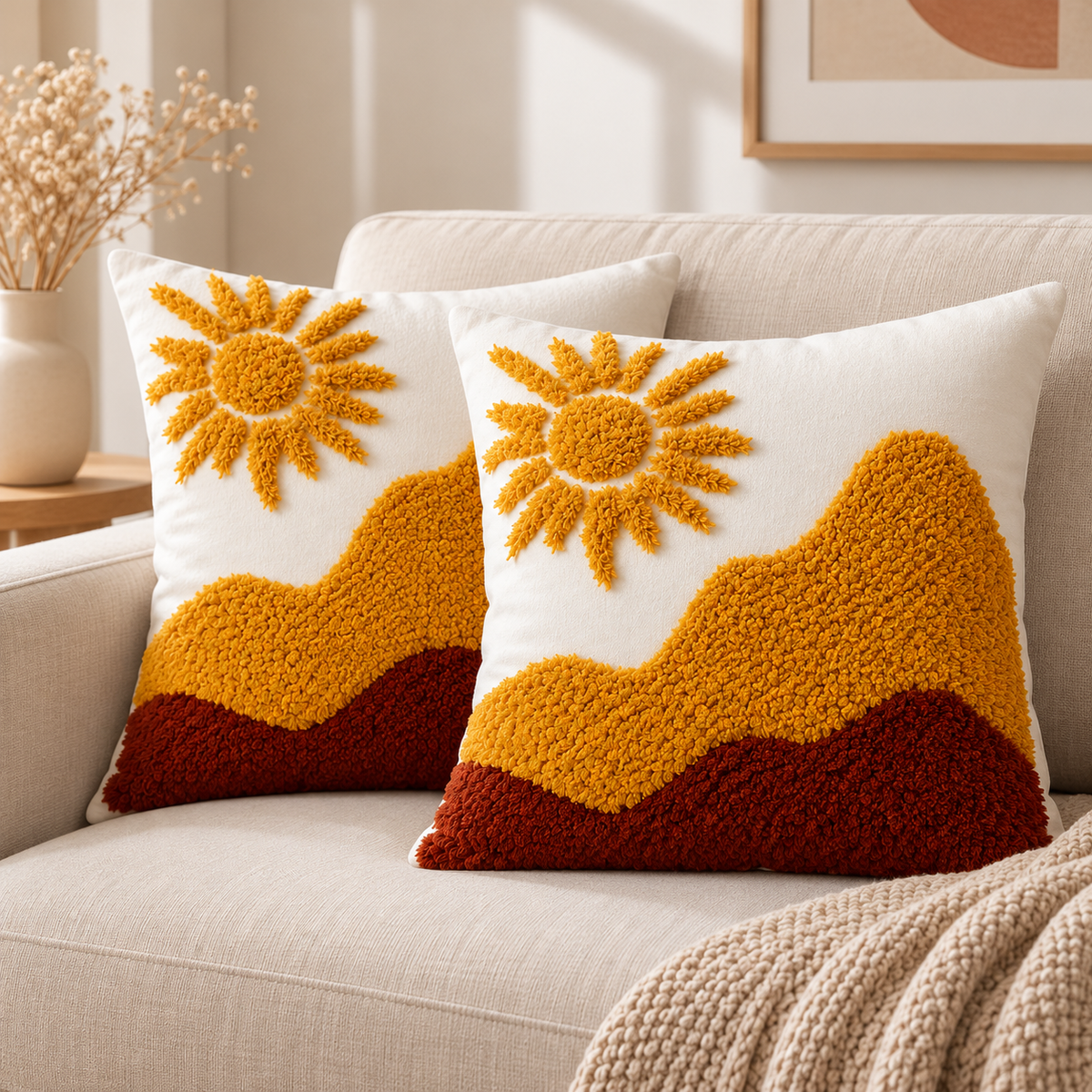Sunshine Tufted Cushion Covers – Set of 2, 16 × 16 Inch