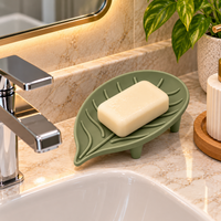 Leaf Shape Soap Dish Holder, Decorative Bathroom Soap Tray with Raised Drainage Design, Soap Stand for Bathroom, Kitchen and Wash Basin