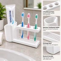 3 Slot Toothbrush Holder with Toothpaste Stand | Bathroom Toothbrush Organizer | Drainage Base
