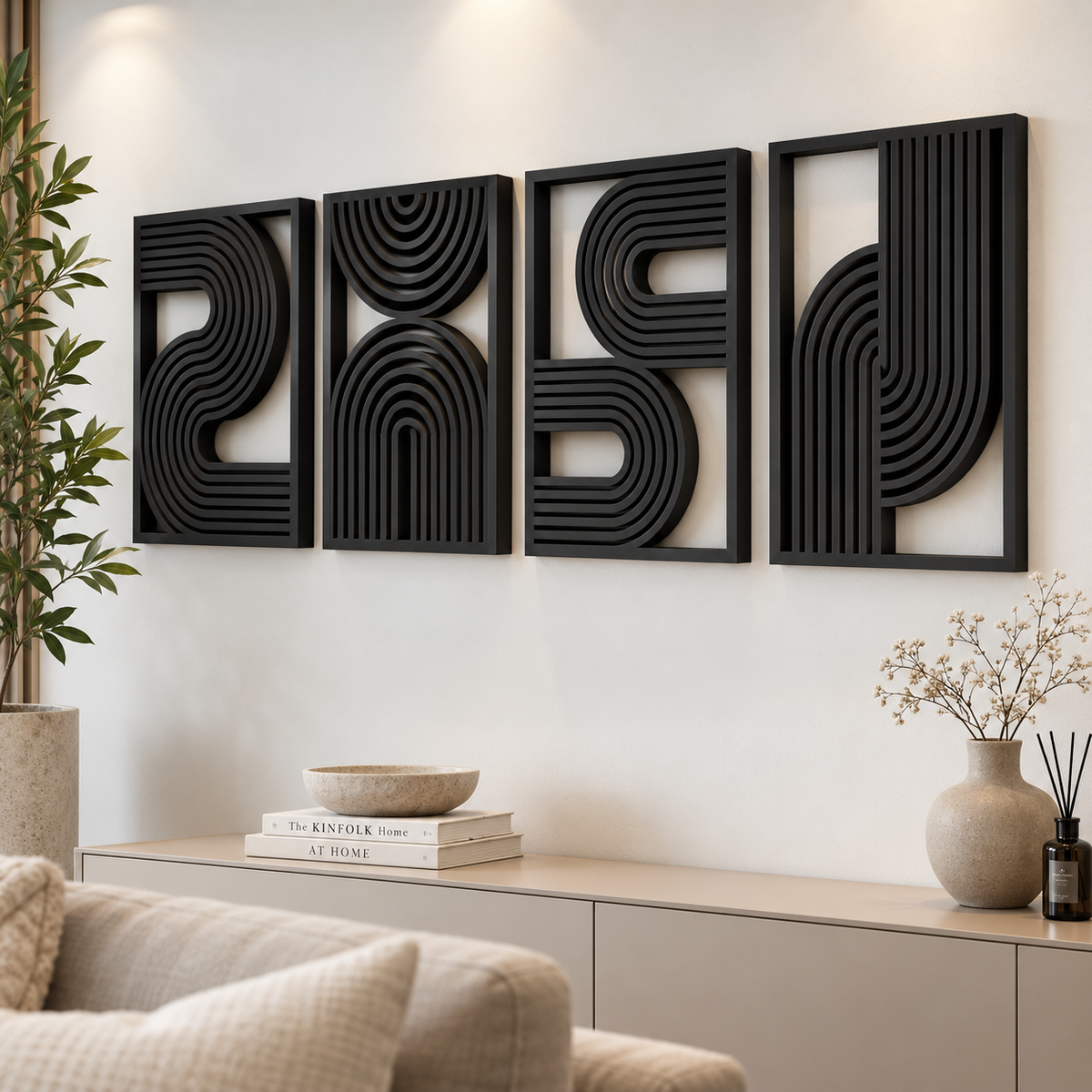 Modern Abstract Wall Decor | Geometric Line Art Wall Panels | Decorative Home Wall Art