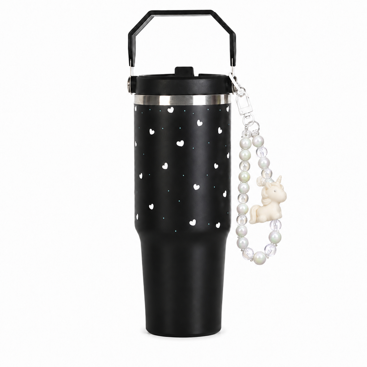 Aesthetic Heart Print Stainless Steel Tumbler with RANDOM DESIGN Charm