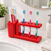 3 Slot Toothbrush Holder with Toothpaste Stand | Bathroom Toothbrush Organizer | Drainage Base