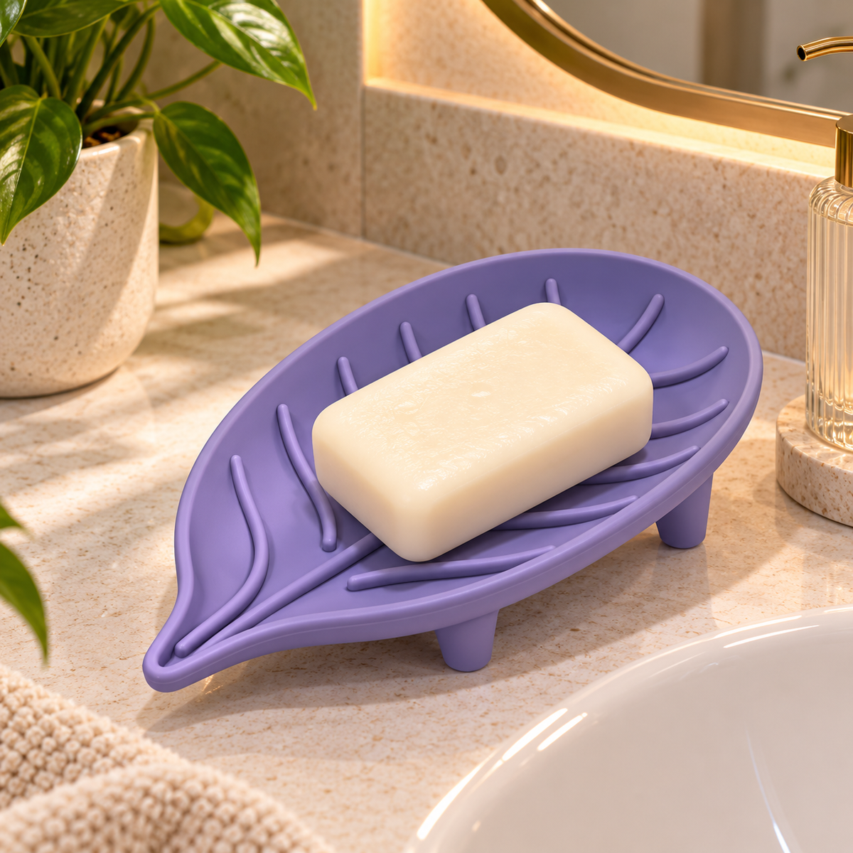 Leaf Shape Soap Dish Holder, Decorative Bathroom Soap Tray with Raised Drainage Design, Soap Stand for Bathroom, Kitchen and Wash Basin