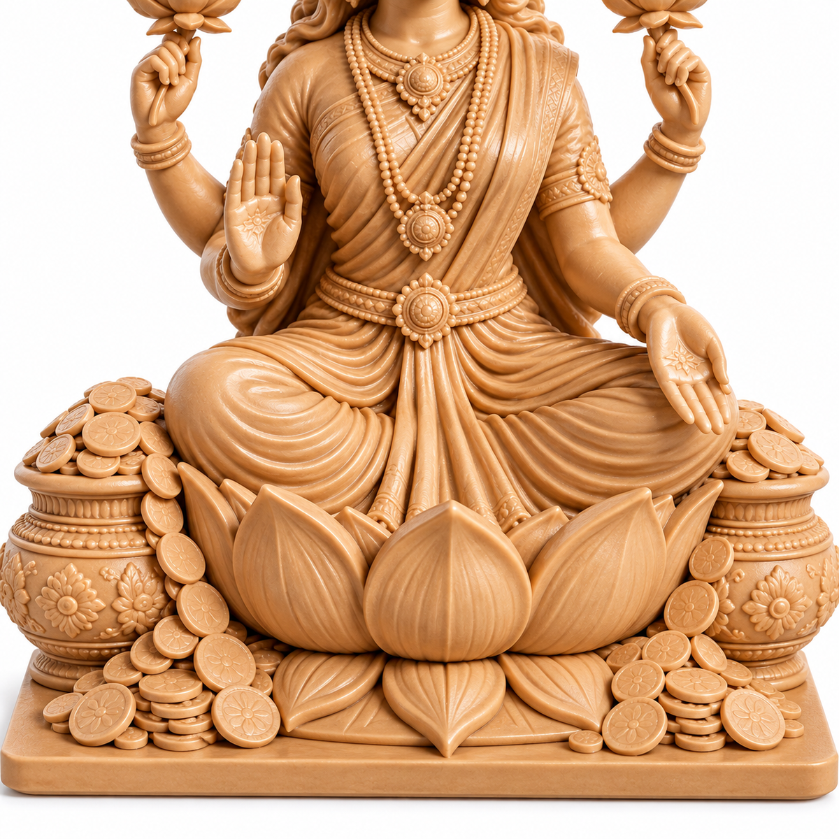 Goddess Lakshmi  Idol with Lotus & Coin Details | Spiritual Home Décor | Pooja Mandir