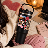 Personalised Photo Collage Tumbler with Handle, Love Message & Decorative Charms