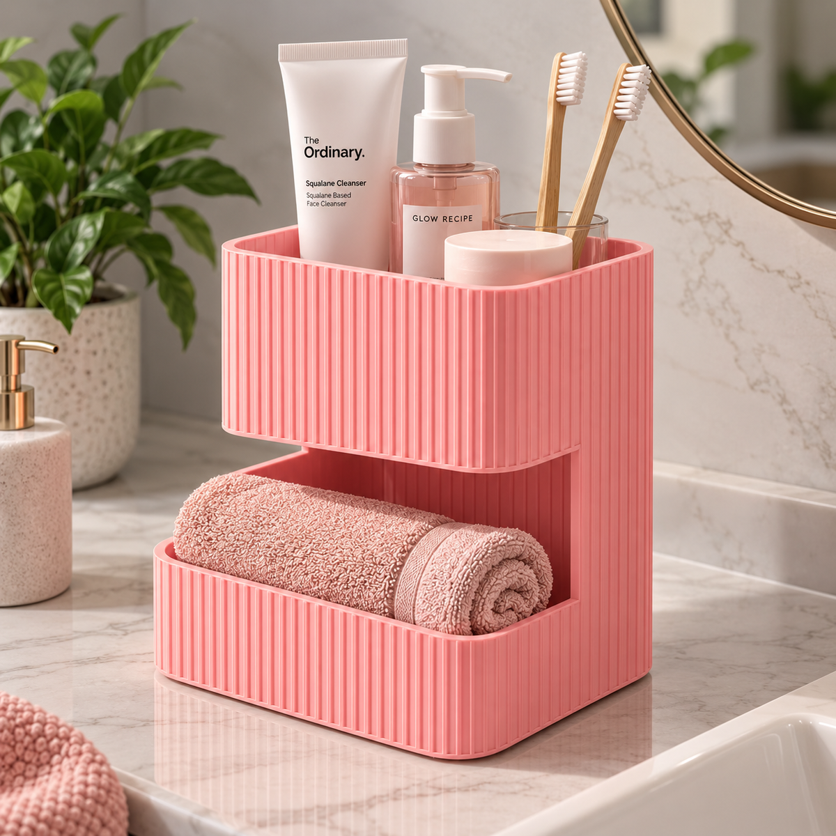 Storage Organizer with 2 Compartments | Multipurpose Countertop Organizer | Toiletry Holder