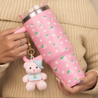 Cute Strawberry Stainless Steel Tumbler with Straw & Handle