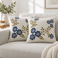 Blue Floral Embroidered Cushion Covers – Set of 2, 16 × 16 Inch
