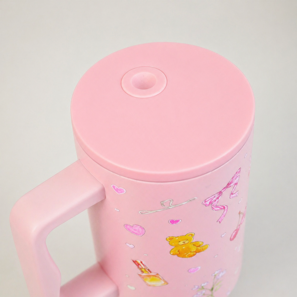 Blush Pop Aesthetic Tumbler with Handle, Straw & Spill-Proof Lid