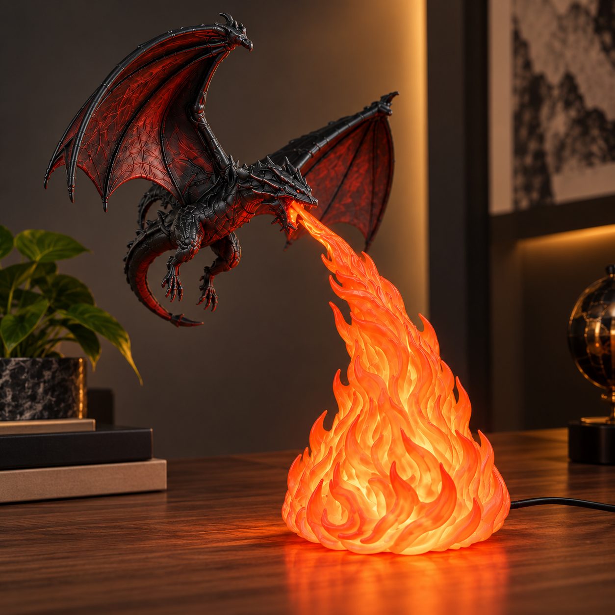 3D Dragon Flame Lamp | LED Dragon Night Light with Fire Effect | Fantasy Decor Lamp