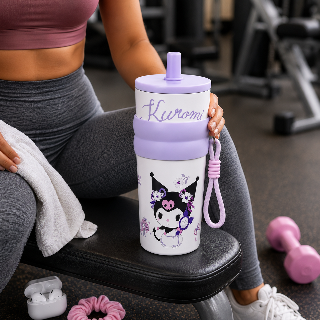 Kuromi Stainless Steel Insulated Tumbler with Straw & Carry Loop
