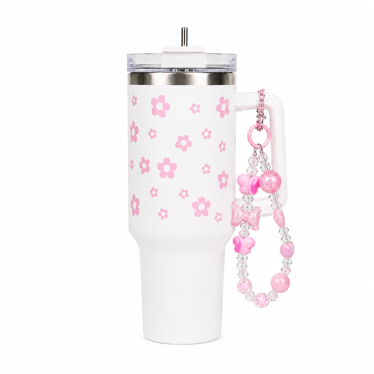 Pink Daisy Stainless Steel Tumbler with Charm |