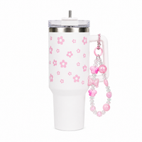 Pink Daisy Stainless Steel Tumbler with Charm |