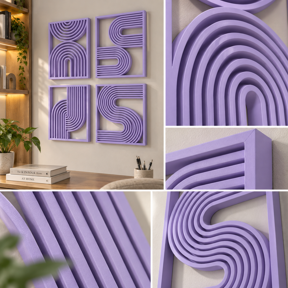Modern Abstract Wall Decor | Geometric Line Art Wall Panels | Decorative Home Wall Art