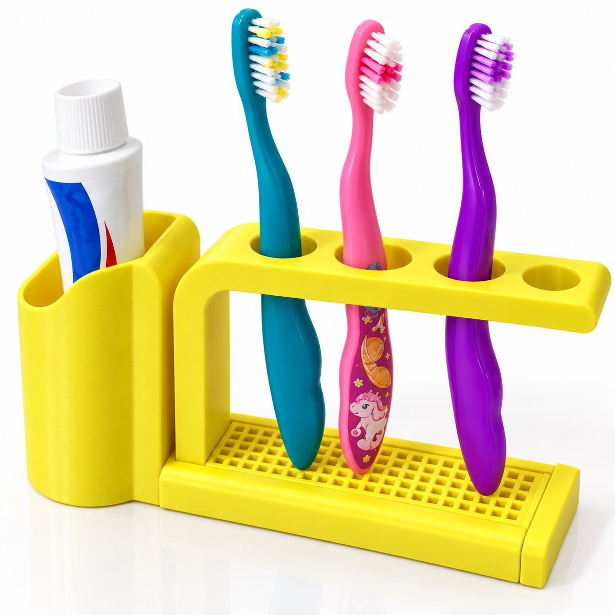 3 Slot Toothbrush Holder with Toothpaste Stand | Bathroom Toothbrush Organizer | Drainage Base
