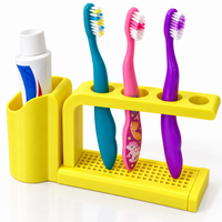 3 Slot Toothbrush Holder with Toothpaste Stand | Bathroom Toothbrush Organizer | Drainage Base