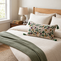 Floral Embroidered Lumbar Cushion Cover – 14 × 36 Inch