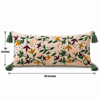 Floral Embroidered Lumbar Cushion Cover – 14 × 36 Inch