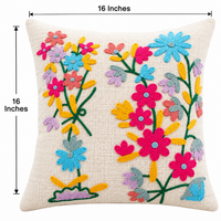 Multicolor Floral Embroidered Cushion Covers – Set of 2, 16 × 16 Inch