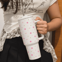 Blooming Garden Floral Tumbler with Straw & Handle