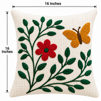 Pink Floral Butterfly Embroidered Cushion Covers – Set of 2, 16 × 16 Inch
