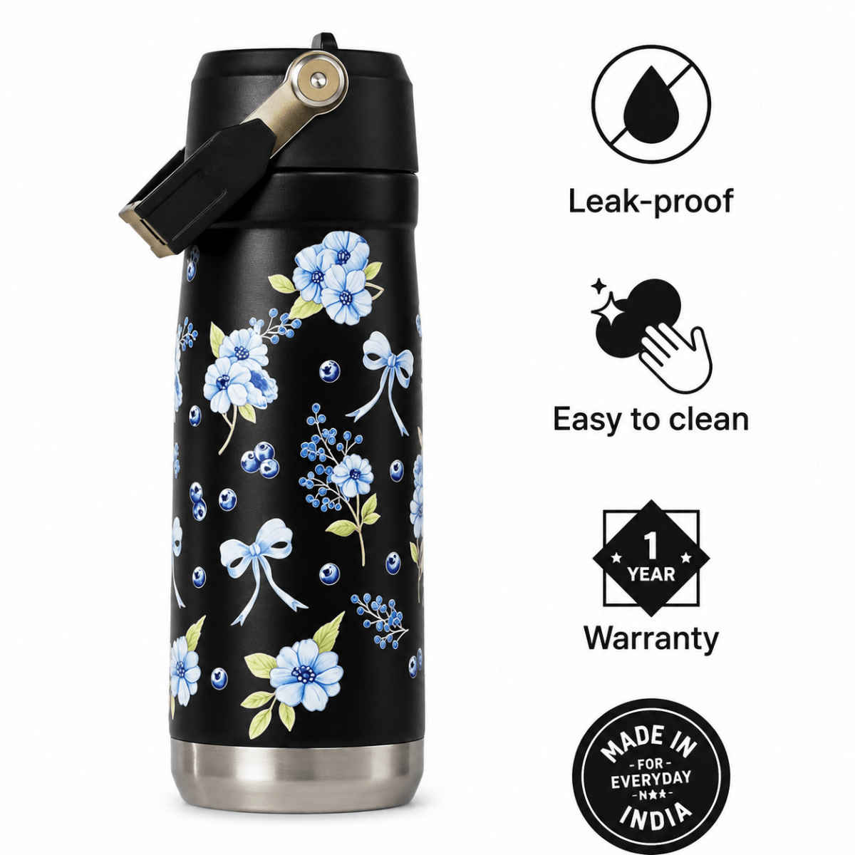 Midnight Bloom Bottle — Leakproof & Insulated - Memories InsiteMIDNIGHT BLOOM BOTTLE -650 ML BLACK
