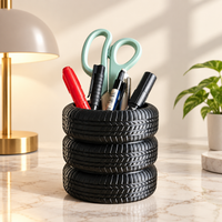 Car Tyre Makeup Brush Holder | Black Desk Organizer