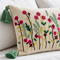 Wildflower Garden Embroidered Lumbar Cushion Cover 14×36 Inch