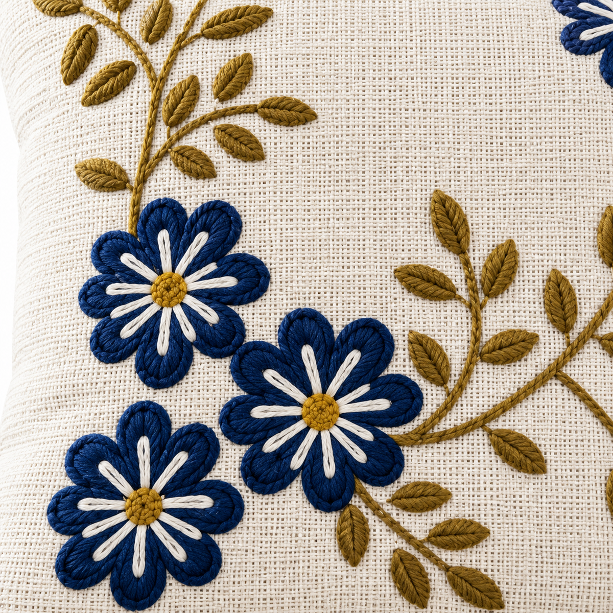 Blue Floral Embroidered Cushion Covers – Set of 2, 16 × 16 Inch