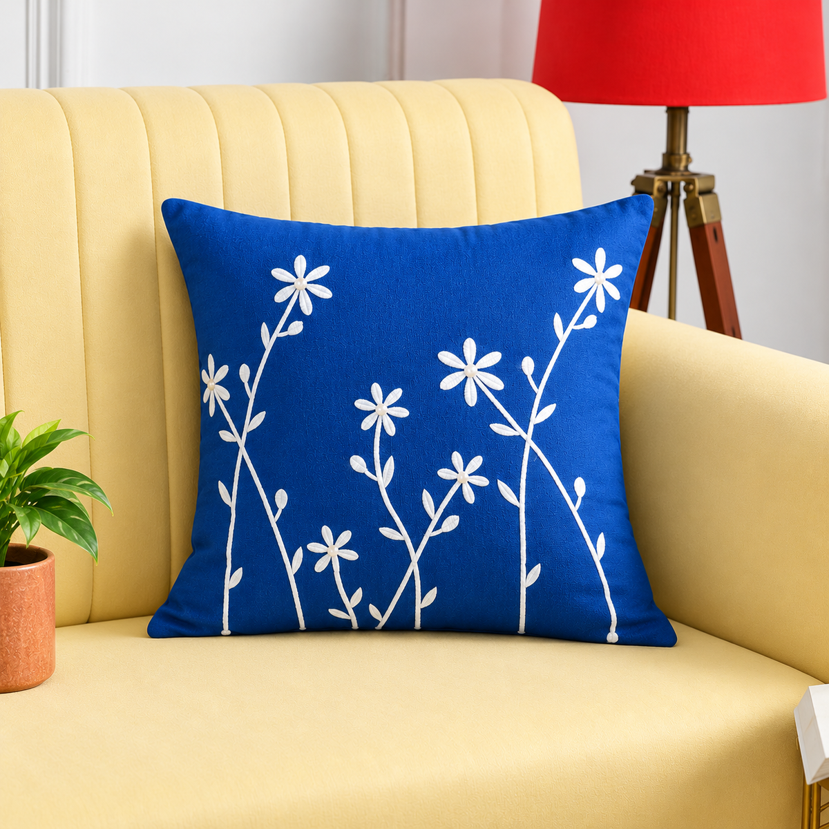 Blue Color Vine Embroidered Cushion Covers – Set of 2