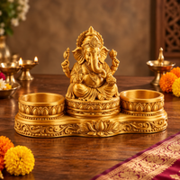Lord Ganesh Idol with Dual Diya Holders | Intricate Spiritual Home Décor | Pooja Mandir Showpiece