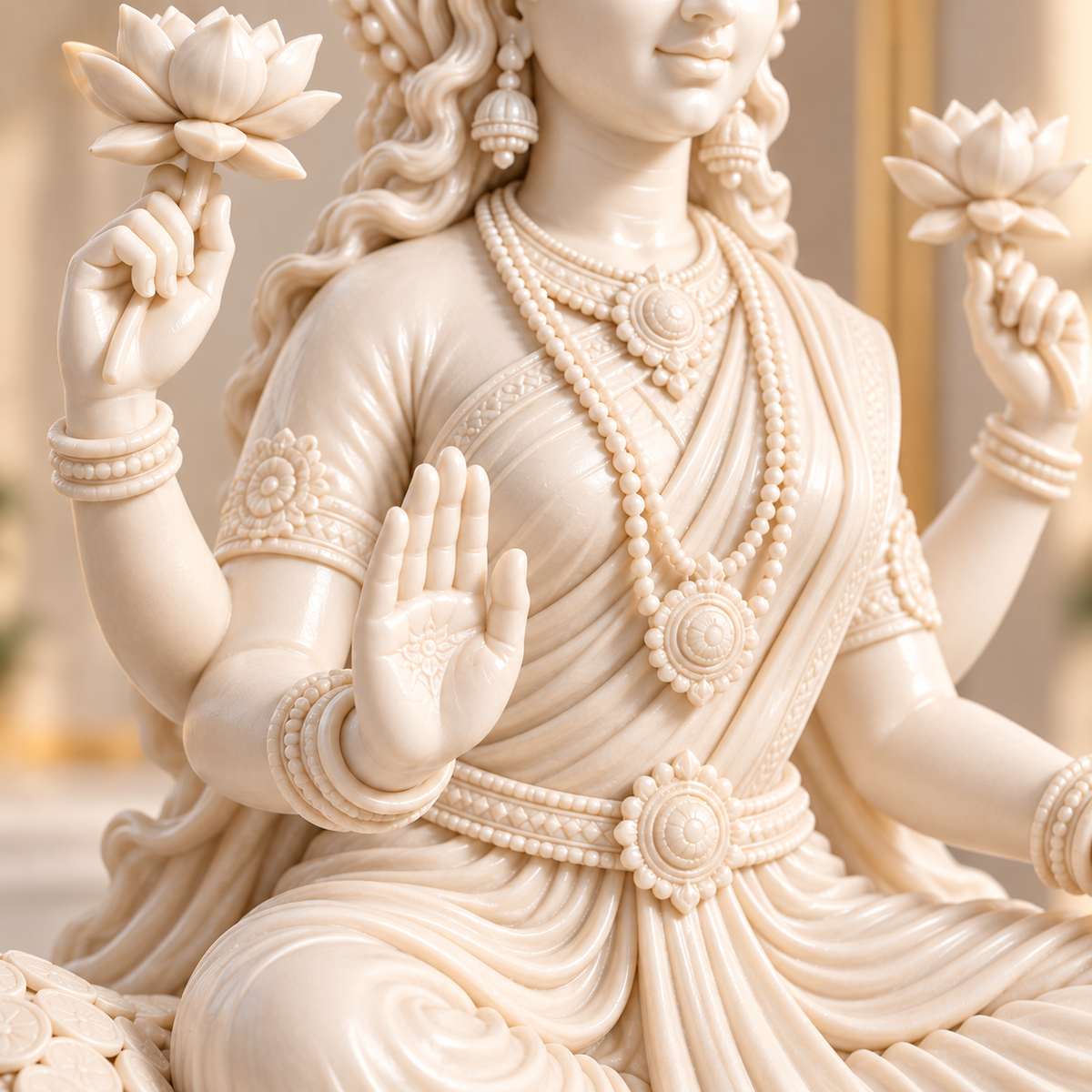 Goddess Lakshmi  Idol with Lotus & Coin Details | Spiritual Home Décor | Pooja Mandir