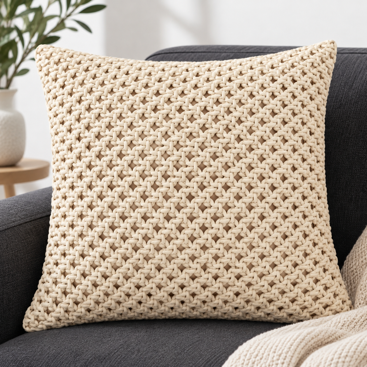 Chunky Knit Cushion Covers – Set of 2, 16 × 16 Inch