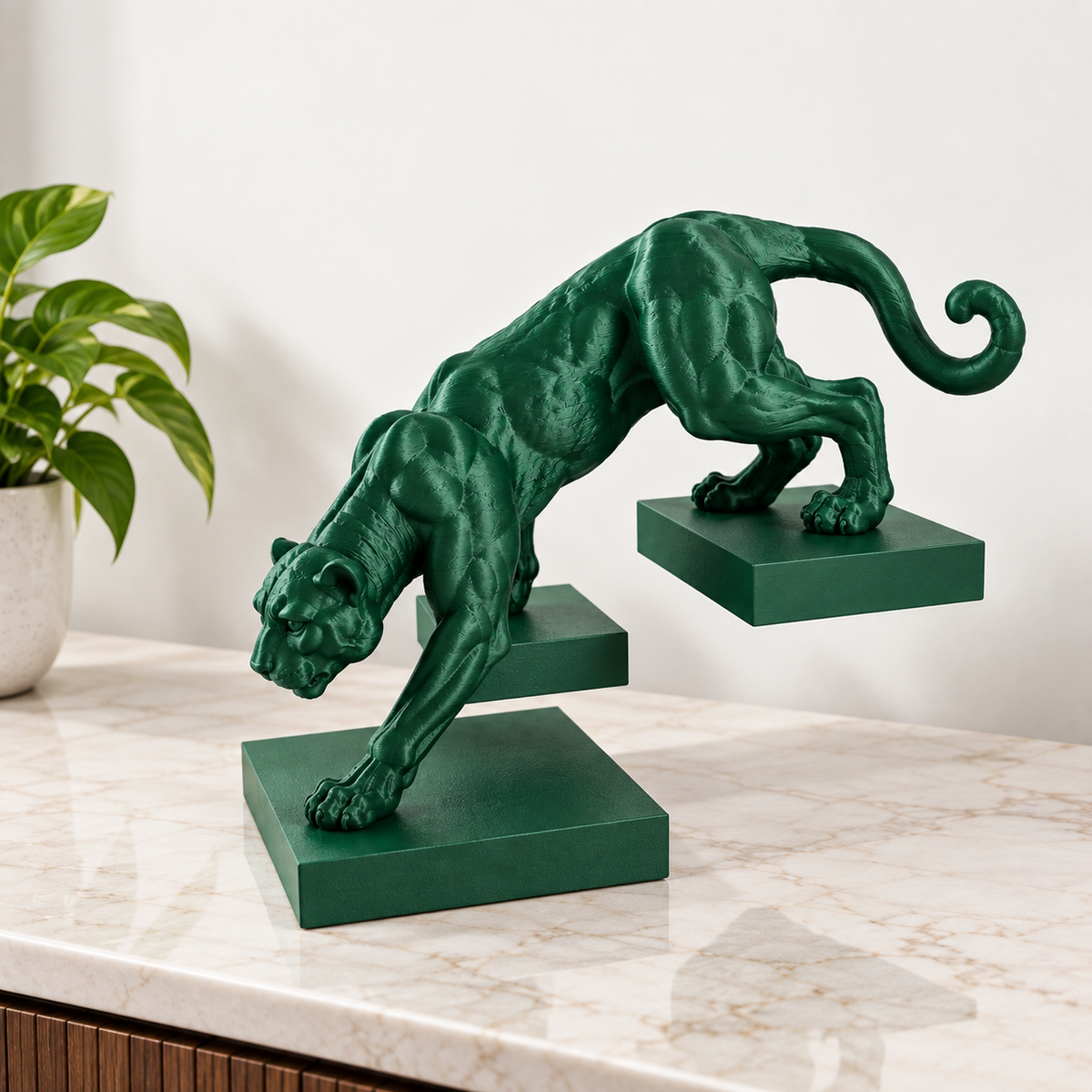 Black Panther Statue | Crouching Panther Figurine | Animal Sculpture for Home & Office Decor
