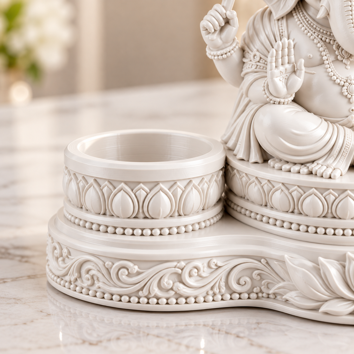 Lord Ganesh Idol with Dual Diya Holders | Intricate Spiritual Home Décor | Pooja Mandir Showpiece