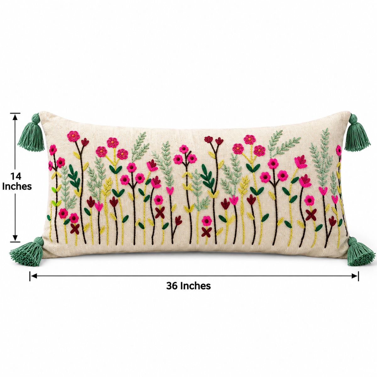 Wildflower Garden Embroidered Lumbar Cushion Cover 14×36 Inch