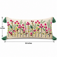 Wildflower Garden Embroidered Lumbar Cushion Cover 14×36 Inch