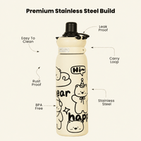 Happy Bear Stainless Steel Water Bottle - Memories InsiteHAPPY BLACK BEAR SHIPPER BOTTLE - 650 ML