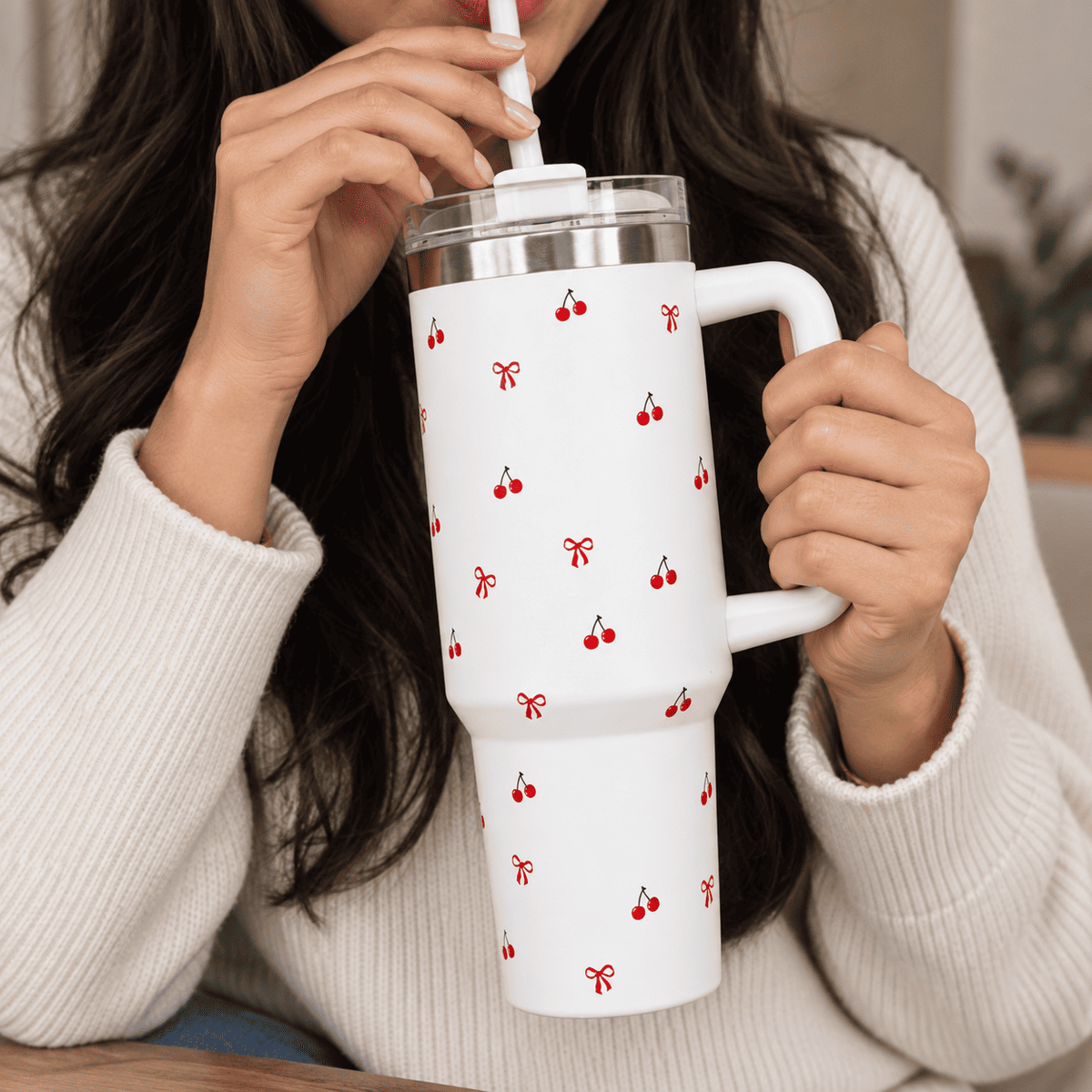 Cherry Daze Insulated Travel Tumbler with Handle & Lid with straw